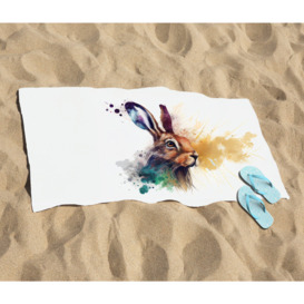Hare Close Up Splashart Beach Towel - thumbnail 2