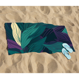Green Purple Tropical Leaves Beach Towel - thumbnail 2