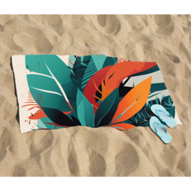 Green Orange Tropical Leaves Beach Towel - thumbnail 2