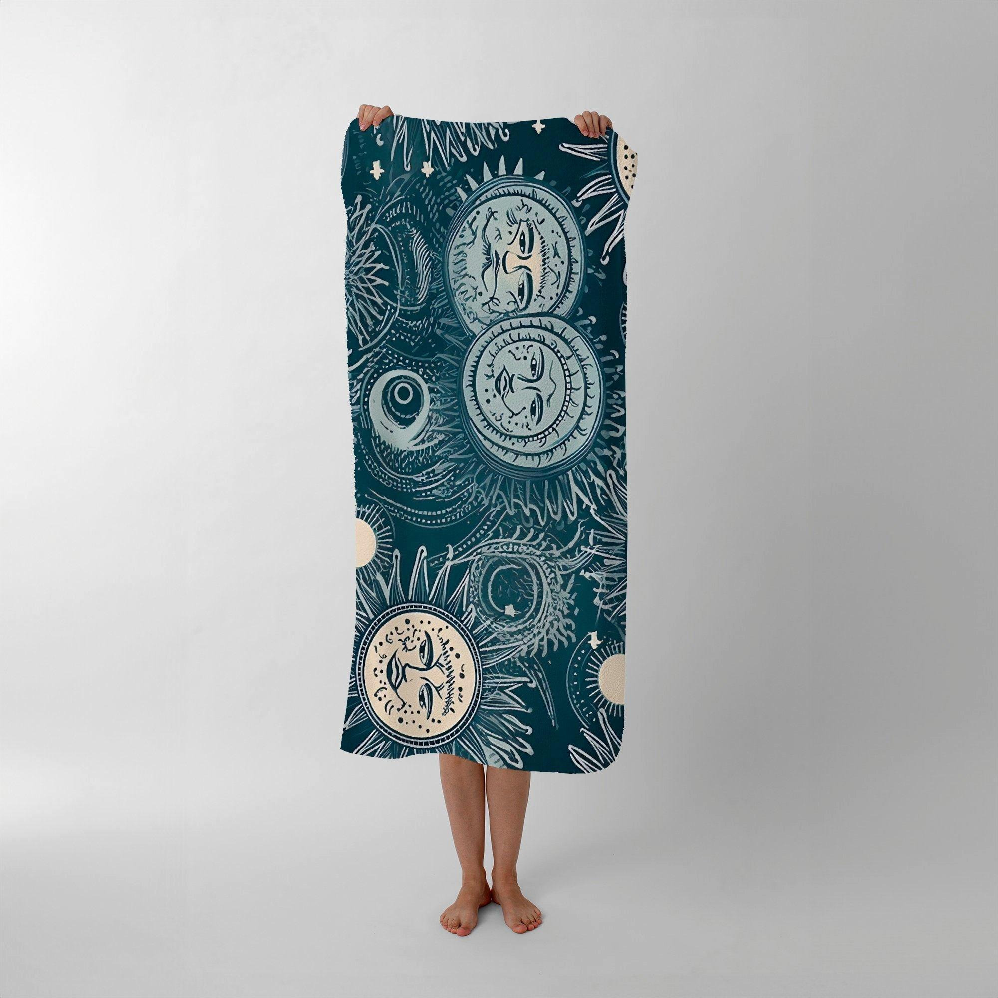 Silver Blue Moon and Stars Beach Towel - image 1