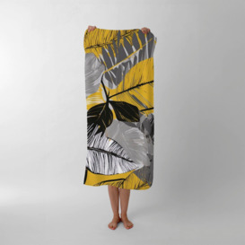 Grey Yellow Floral Leaves Beach Towel