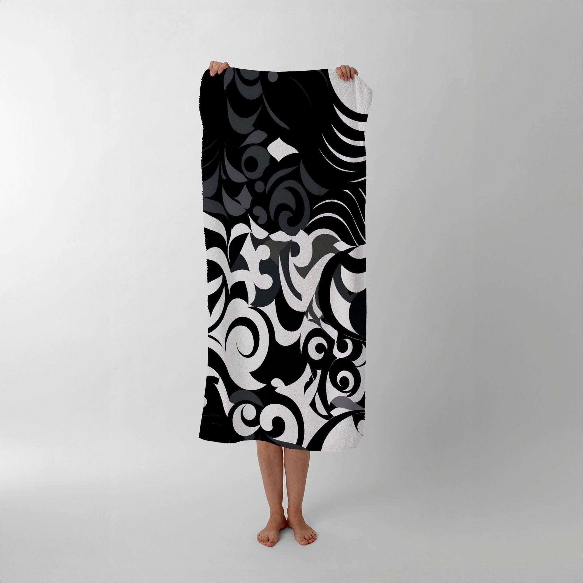 Black Grey Abstract Beach Towel - image 1