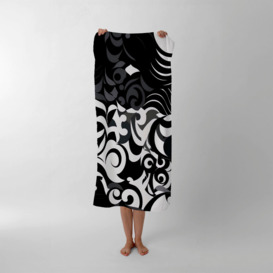 Black Grey Abstract Beach Towel