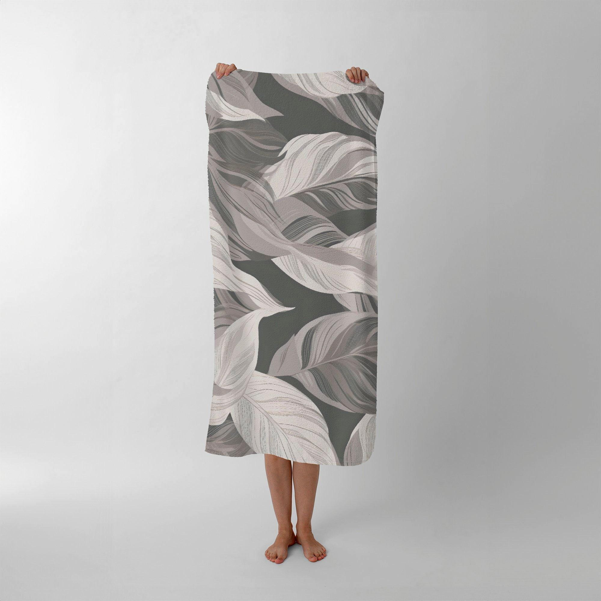 Grey Floral Leaves Beach Towel - image 1