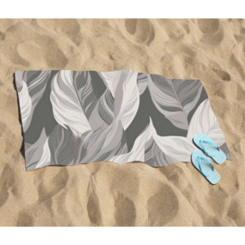 Grey Floral Leaves Beach Towel - thumbnail 2