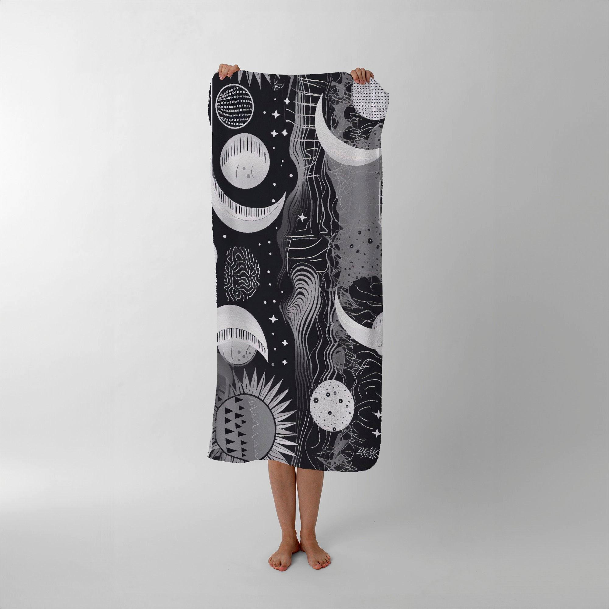 Abstract Black White Moon and Sun Beach Towel - image 1