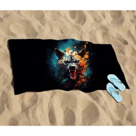 Splashart Angry Hyena Face Beach Towel - thumbnail 2