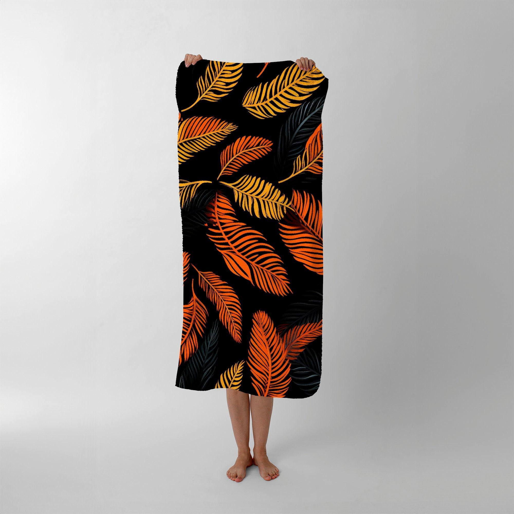 Orange Feather Leaves Beach Towel - image 1