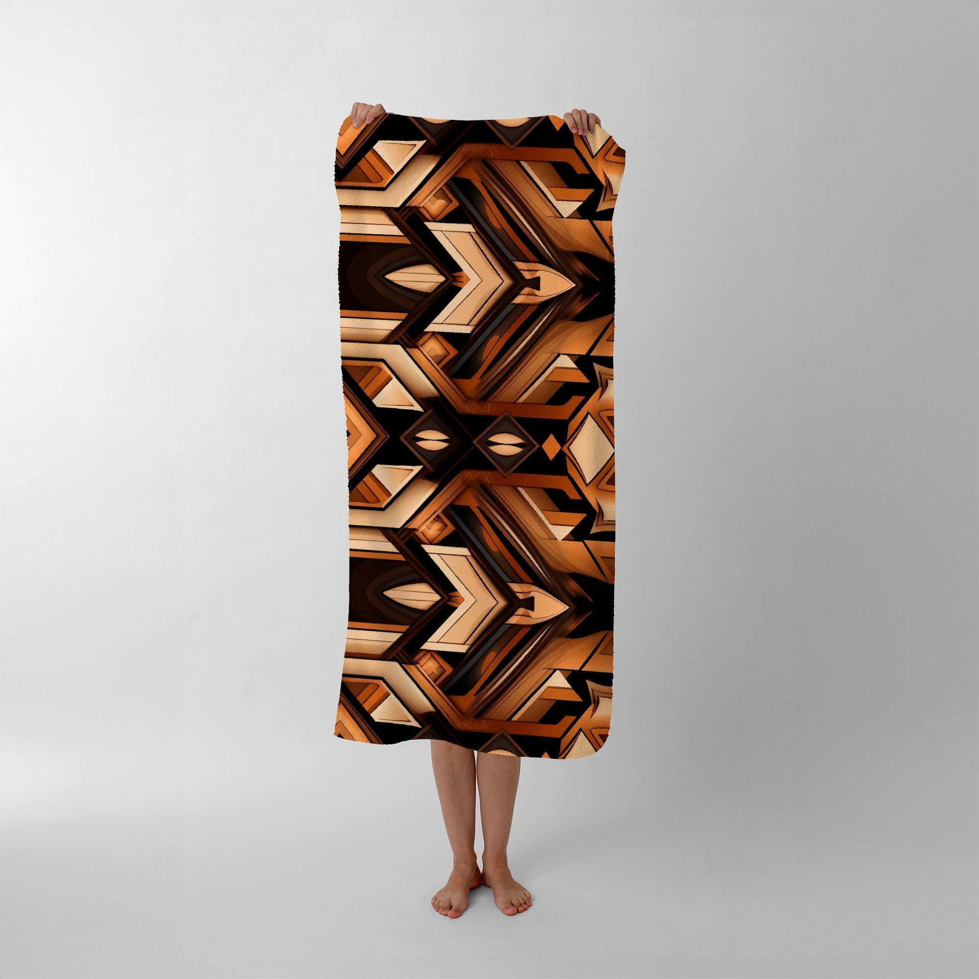 Black And Brown Intricate Pattern Beach Towel - image 1
