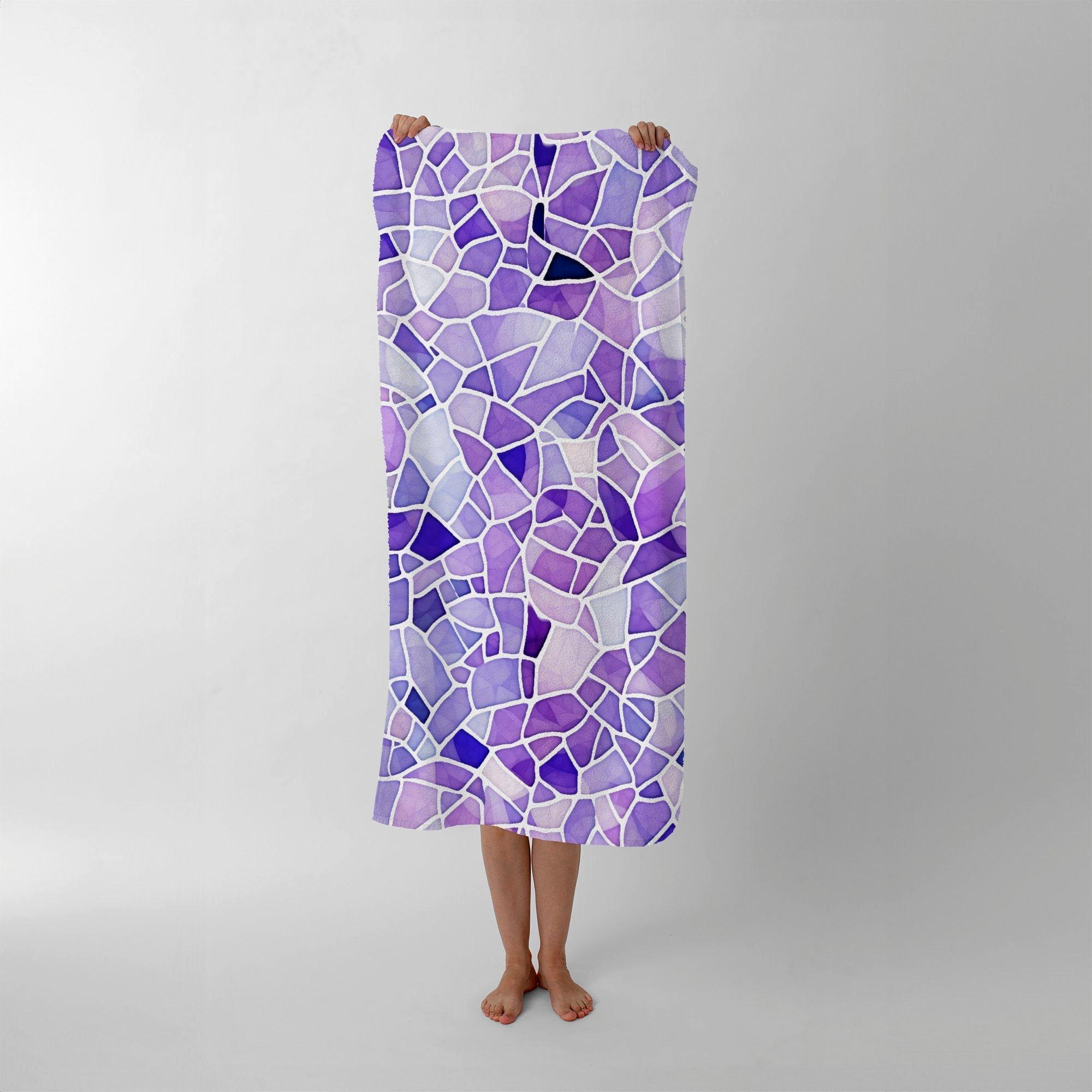 Purple and White Mosaic Design Beach Towel - image 1