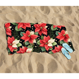 Poinsettia, Watercolor Style Beach Towel - thumbnail 2