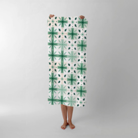 Christmas Quilting Squares, Green And White, Geometric Beach Towel