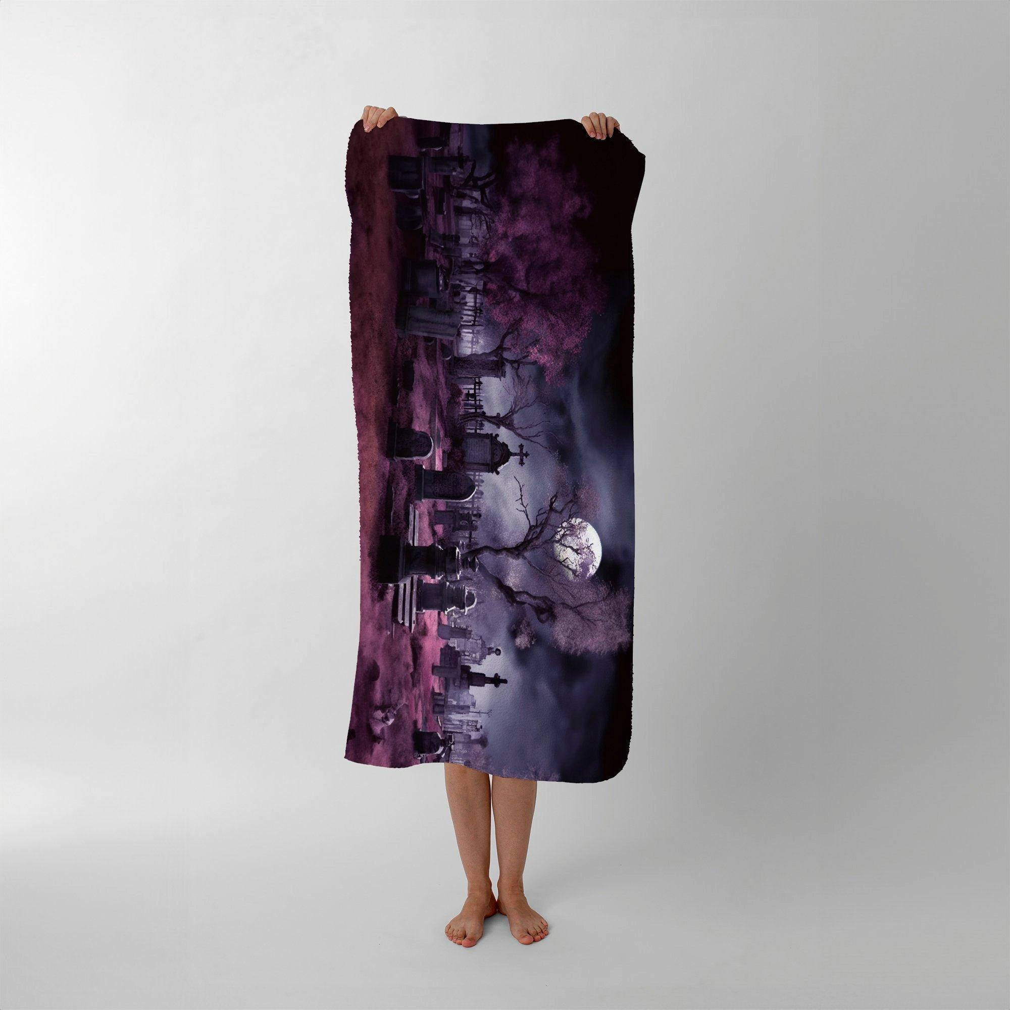 Witchs Moonlit Cemetery Design Beach Towel - image 1