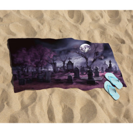 Witchs Moonlit Cemetery Design Beach Towel - thumbnail 2
