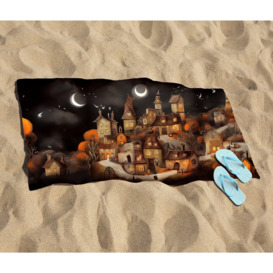 Spooky Halloween Village Beach Towel - thumbnail 2