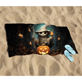 Creepy  Ghost With Pumpkins Beach Towel - thumbnail 2