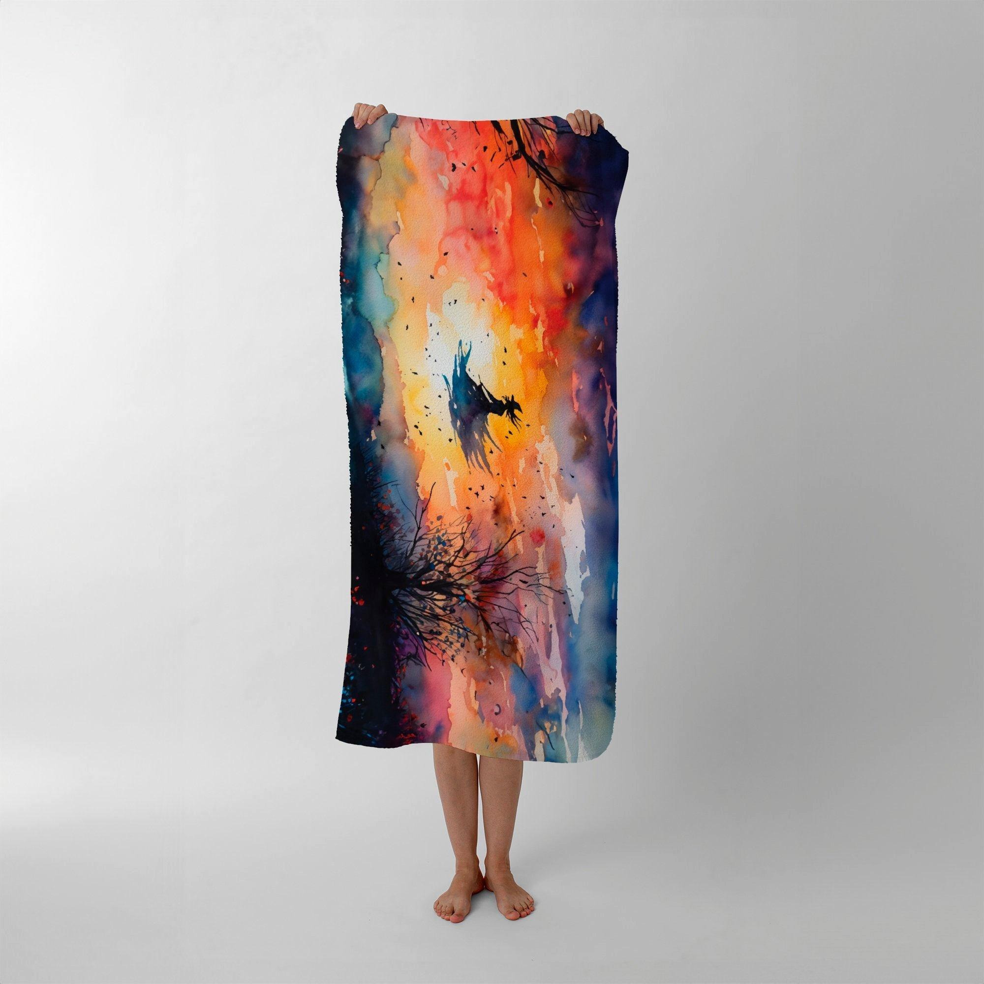 A Mesmerizing Watercolor Artwork Featuring A Graceful Witch Beach Towel - image 1