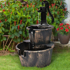 2 Tier Garden Wooden Effect Plastic Barrel Water Fountain Feature