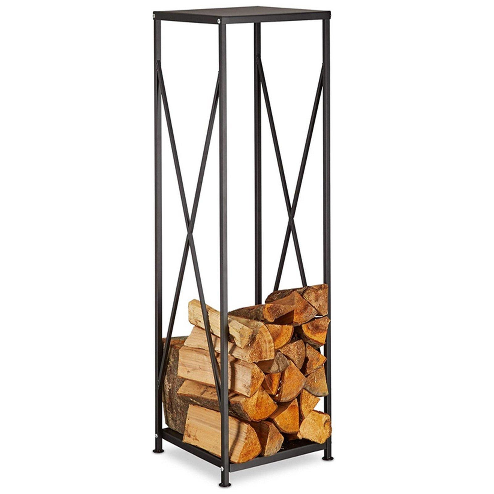 Black Metal Firewood Rack Log Wood Storage Holder