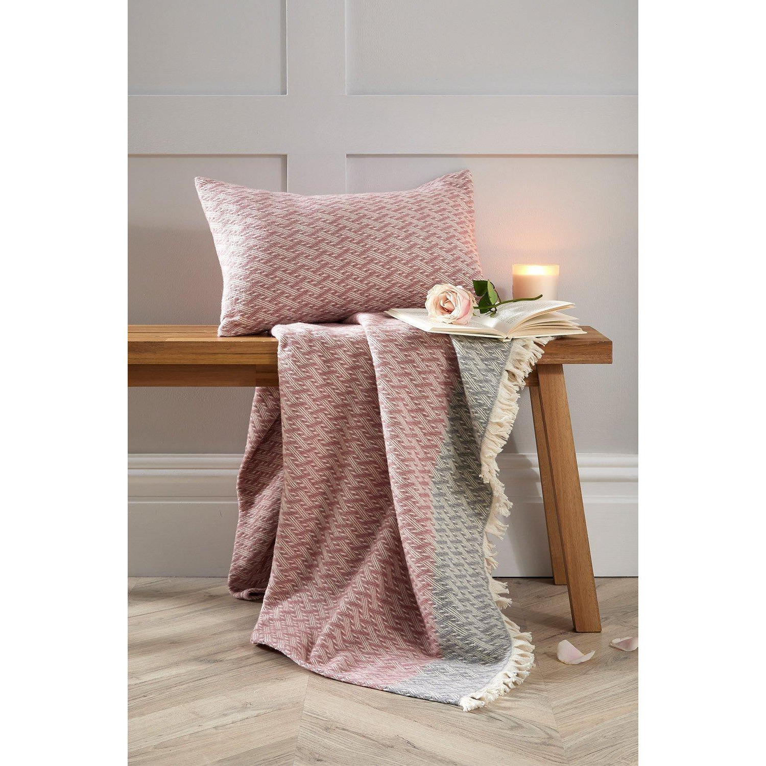 'Rosa' Woven Cotton Lilac Throw and Cushion Set - image 1