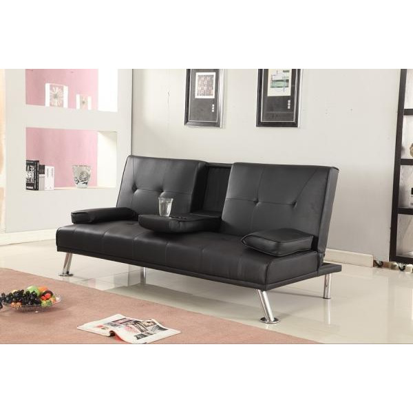 Faux Leather Italian Style Luxury Sofa Bed with Drink Cup Holder - image 1