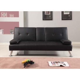 Faux Leather Italian Style Luxury Sofa Bed with Drink Cup Holder - thumbnail 2