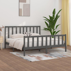 Bed Frame Grey Solid Wood 180x200 cm Super King Size - thumbnail 1