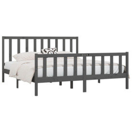 Bed Frame Grey Solid Wood 180x200 cm Super King Size - thumbnail 3