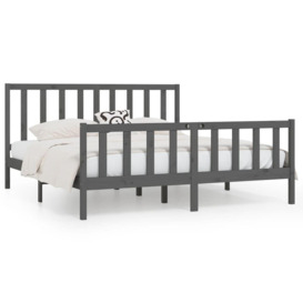 Bed Frame Grey Solid Wood 180x200 cm Super King Size - thumbnail 2