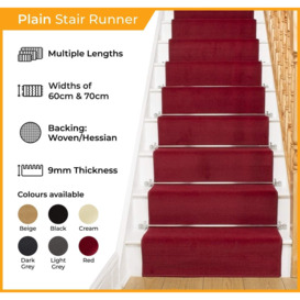 Beige Plain Stair Carpet Runner - thumbnail 2