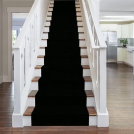 Black Plain Stair Carpet Runner - thumbnail 1