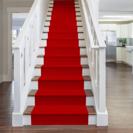 Red Plain Stair Carpet Runner - thumbnail 1