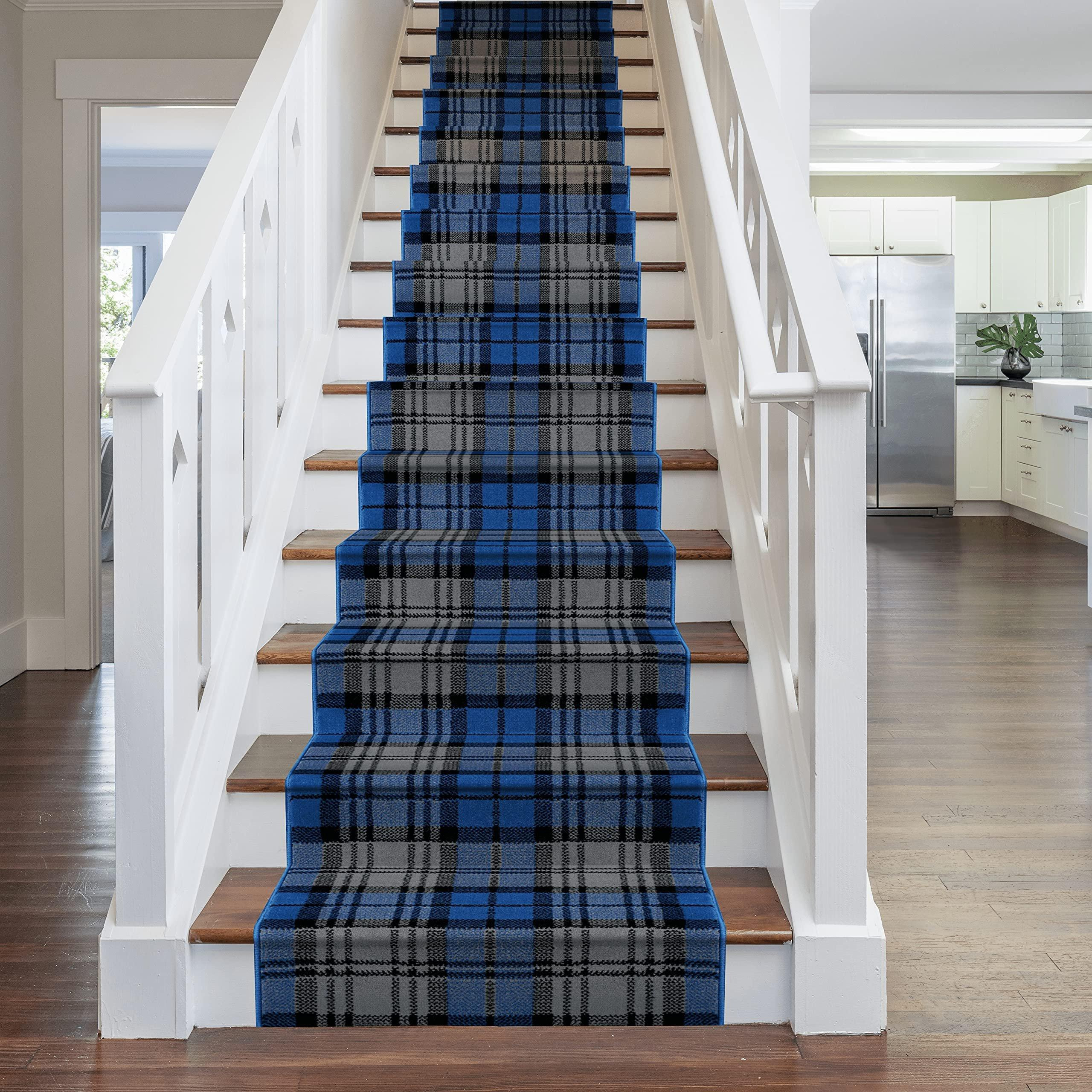 Blue Tartan Stair Carpet Runner - image 1