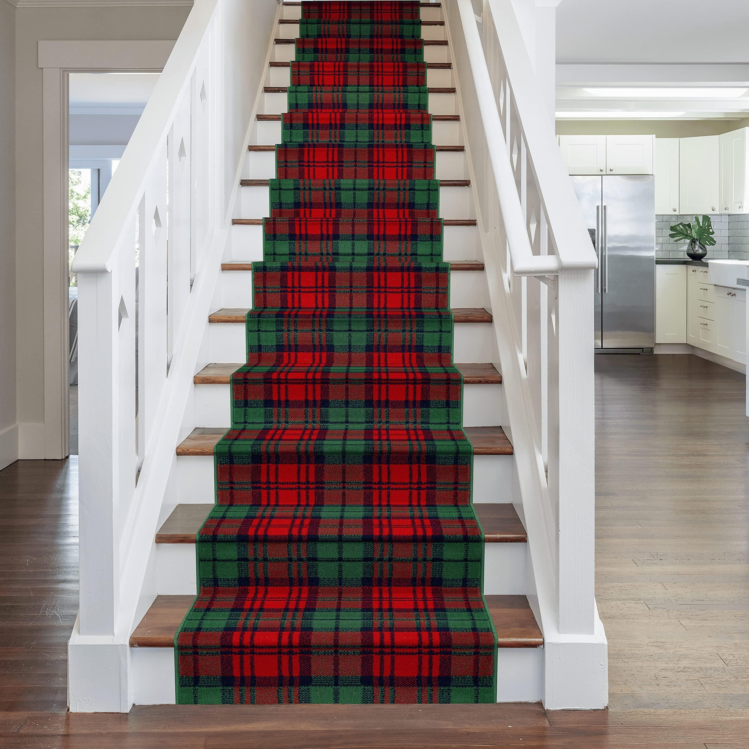 Red Green Tartan Stair Carpet Runner - image 1