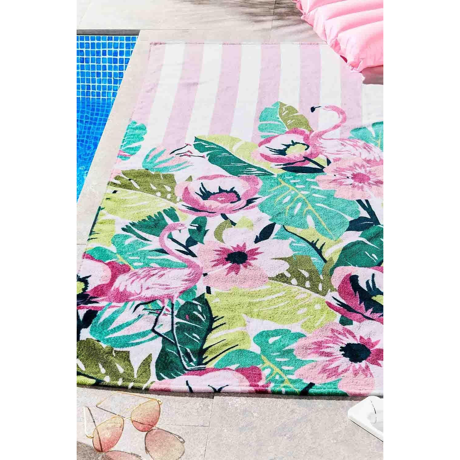'Tropical  Flamingo Stripe' Beach Towel - image 1