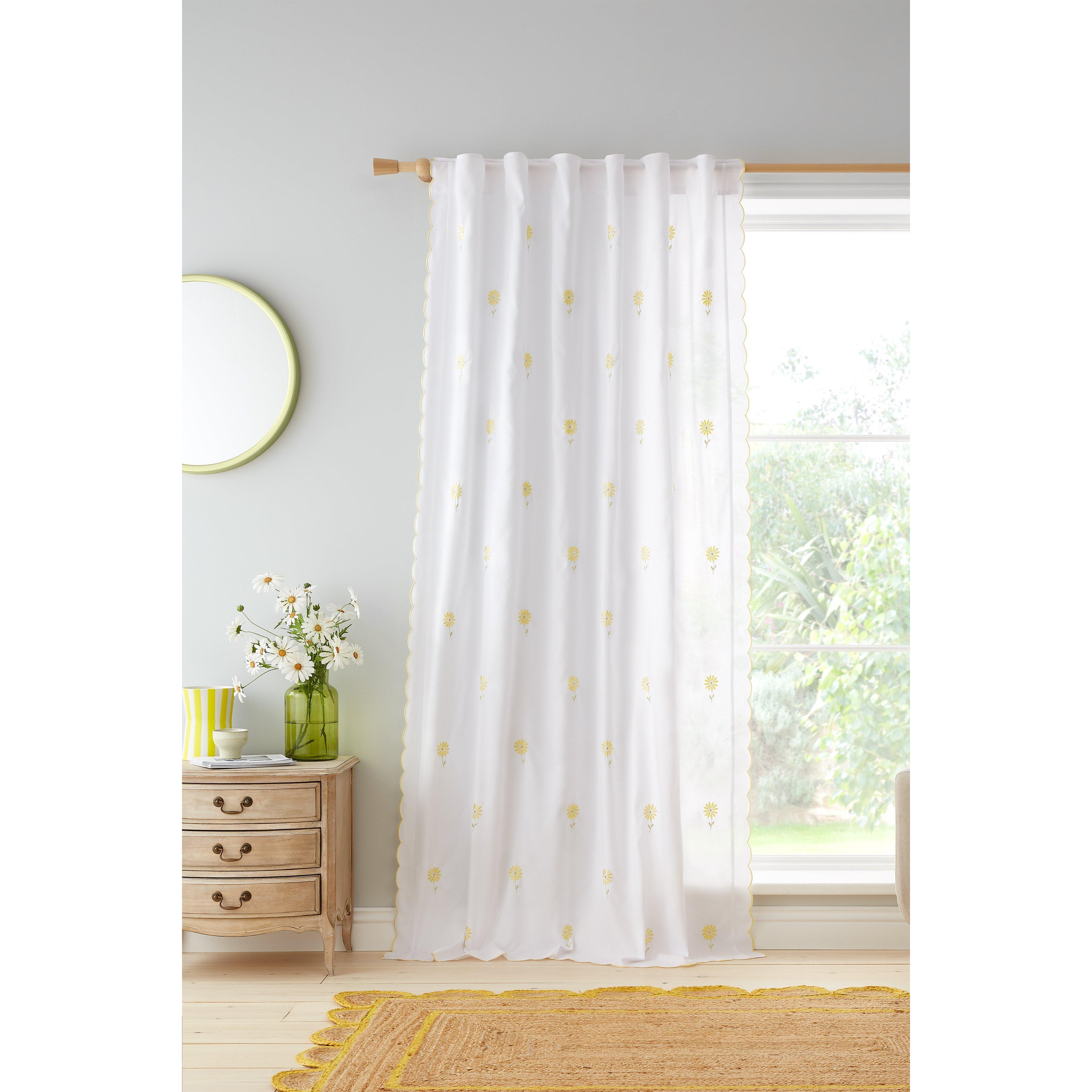 'Lorna Embroidered Daisy' Slot Top Curtain Panel - image 1