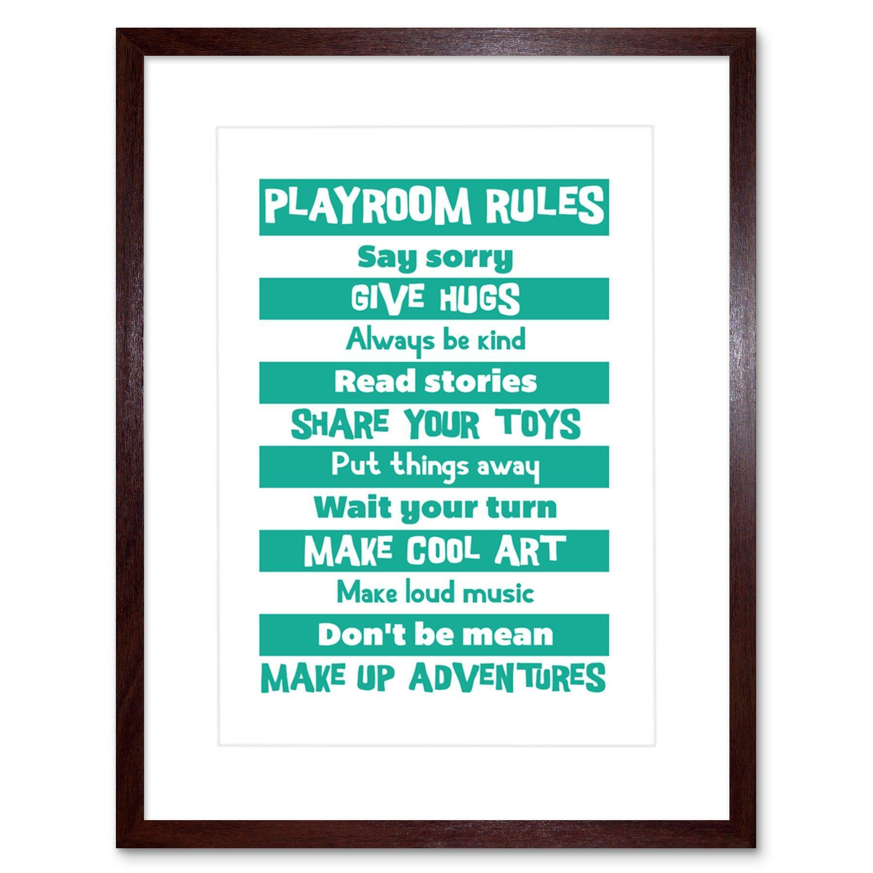 Wall Art Print Kids Playroom Rules Fun Framed - image 1