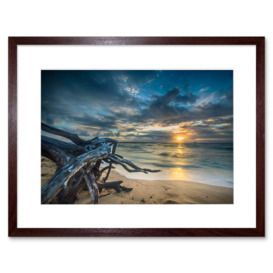 Wall Art Print Driftwood Beach Sunset Ocean Framed - thumbnail 1