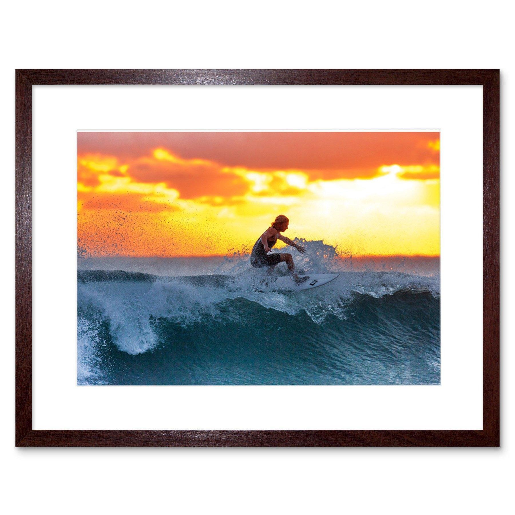Sunset Surfer Waves Framed Wall Art Print - image 1