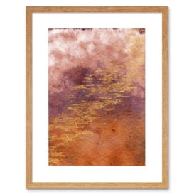 Abstract Orange Purple Gold Watercolour Art Print Framed Poster Wall Decor 9x7 inch