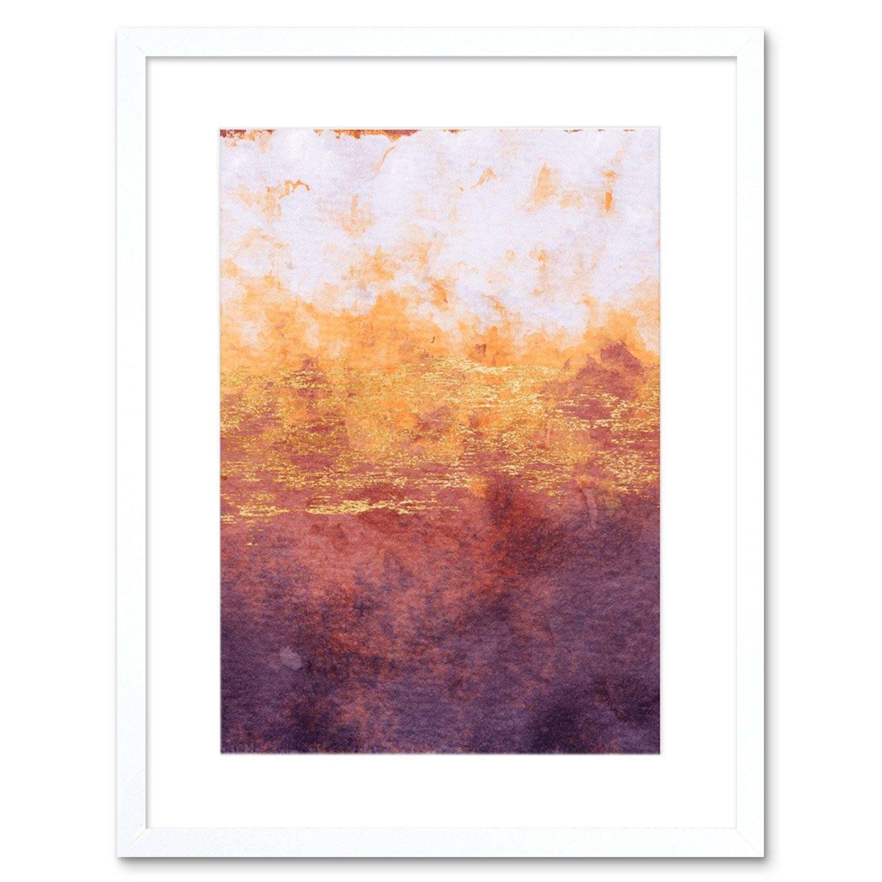Abstract Purple Yellow Gold Watercolour Art Print Framed Poster Wall Decor 9x7 inch - image 1