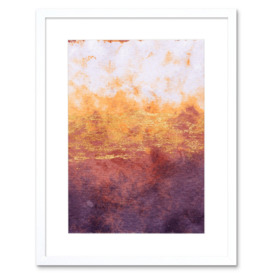 Abstract Purple Yellow Gold Watercolour Art Print Framed Poster Wall Decor 9x7 inch