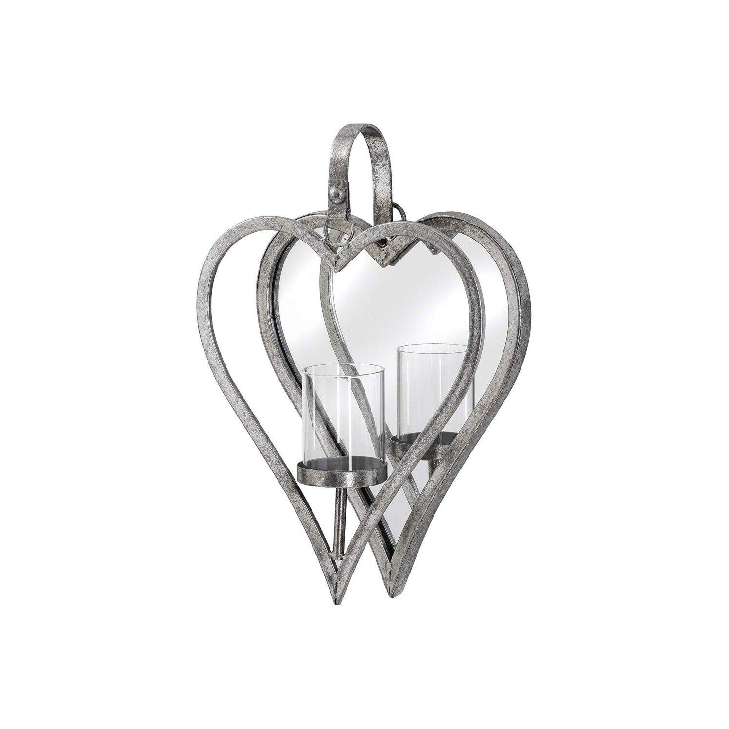 Small Antique Silver Mirrored Heart Candle Holder - image 1