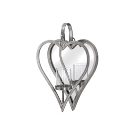 Small Antique Silver Mirrored Heart Candle Holder - thumbnail 1