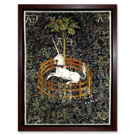 Wall Art Print Unicorn Rests in a Garden Medieval Mythical Animal Nature Art Middle Ages Tapestry Art Framed - thumbnail 1
