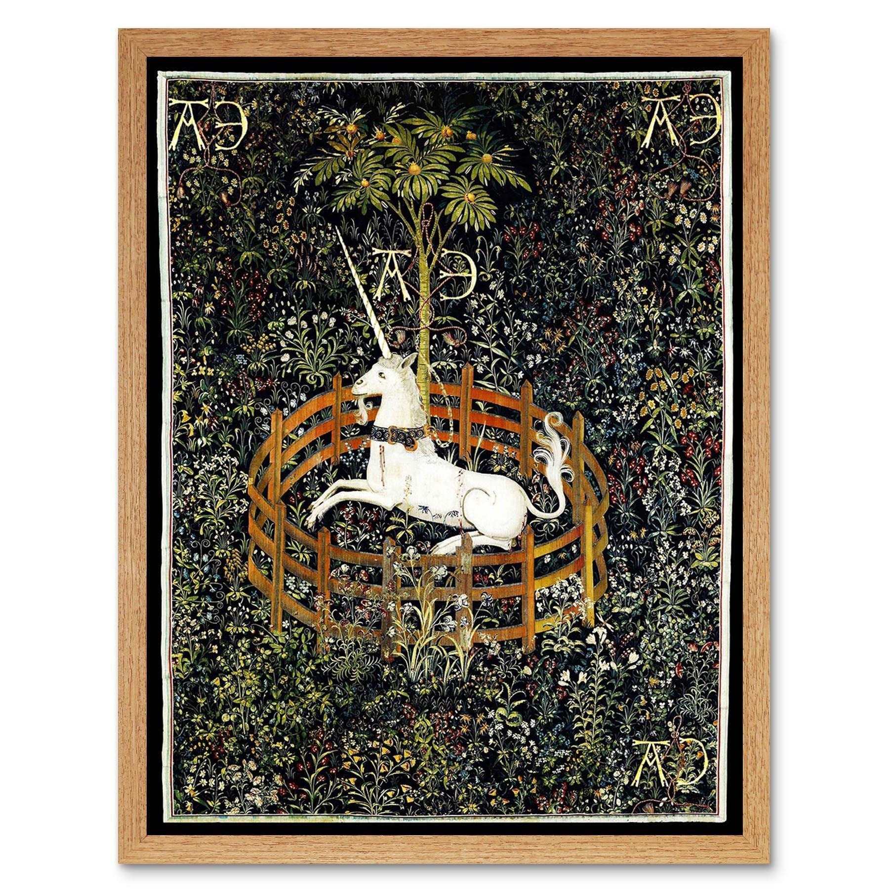 Unicorn Rests in a Garden Medieval Mythical Animal Nature Art Middle Ages Tapestry Art Print Framed Poster Wall Decor 12x16 inch - image 1