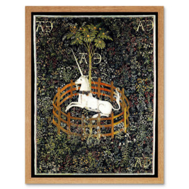 Unicorn Rests in a Garden Medieval Mythical Animal Nature Art Middle Ages Tapestry Art Print Framed Poster Wall Decor 12x16 inch - thumbnail 1