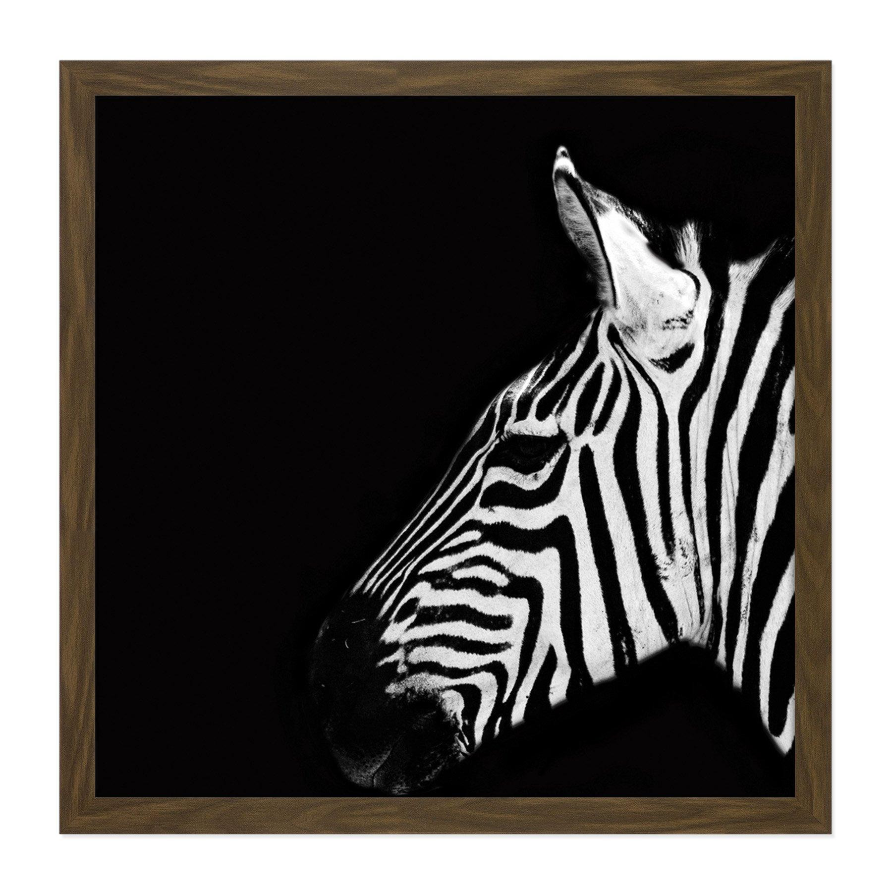 Zebra Head Animal Black White Photo Square Framed Wall Art Print Picture 16X16 Inch - image 1