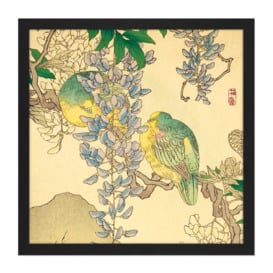 Wall Art Print Bairei Kacho Gafu Spring Japan Wisteria Whitebellied Green Pigeons Square Framed Picture 16X16 Inch