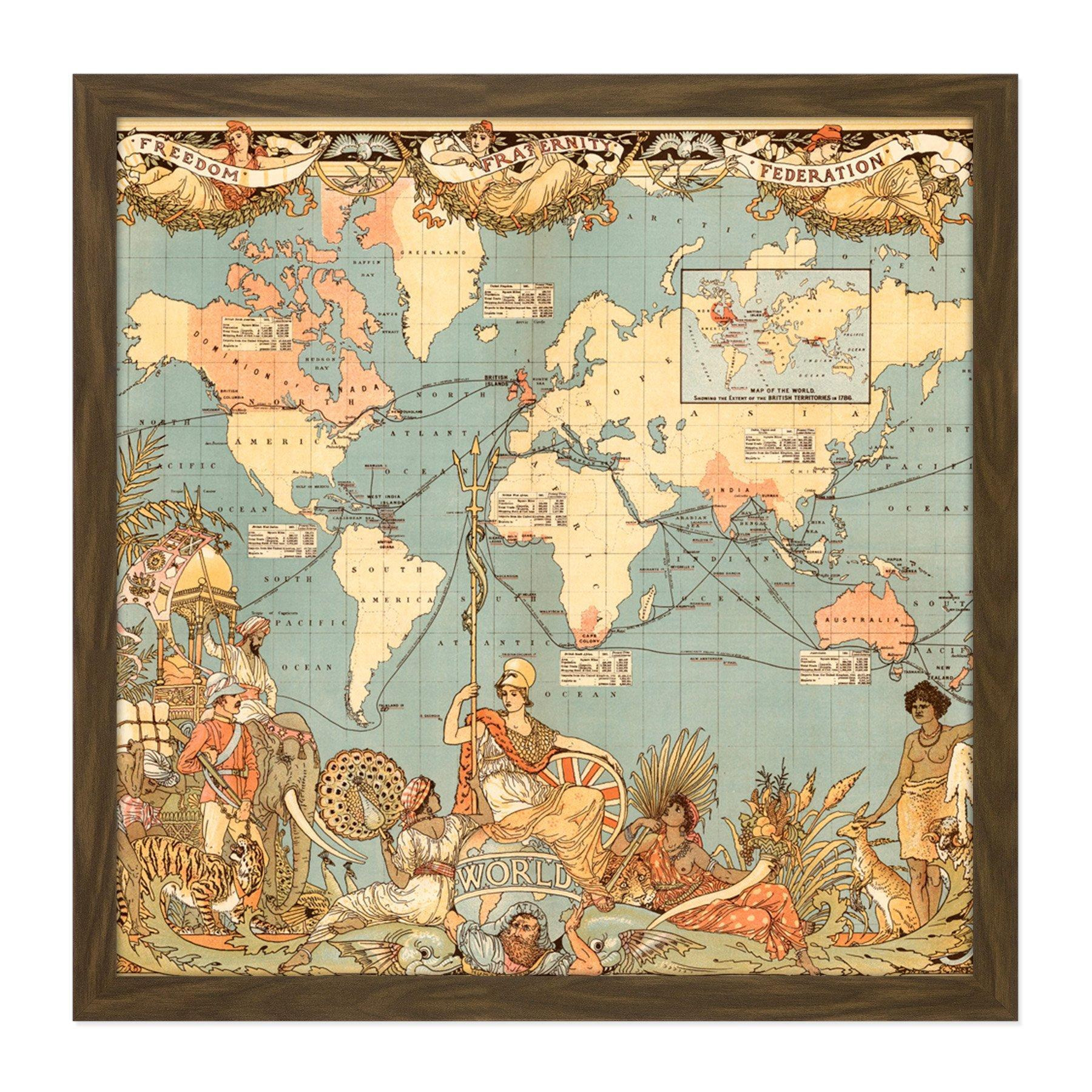 Map Colomb 1886 Extent British Empire Square Framed Wall Art Print Picture 16X16 Inch - image 1